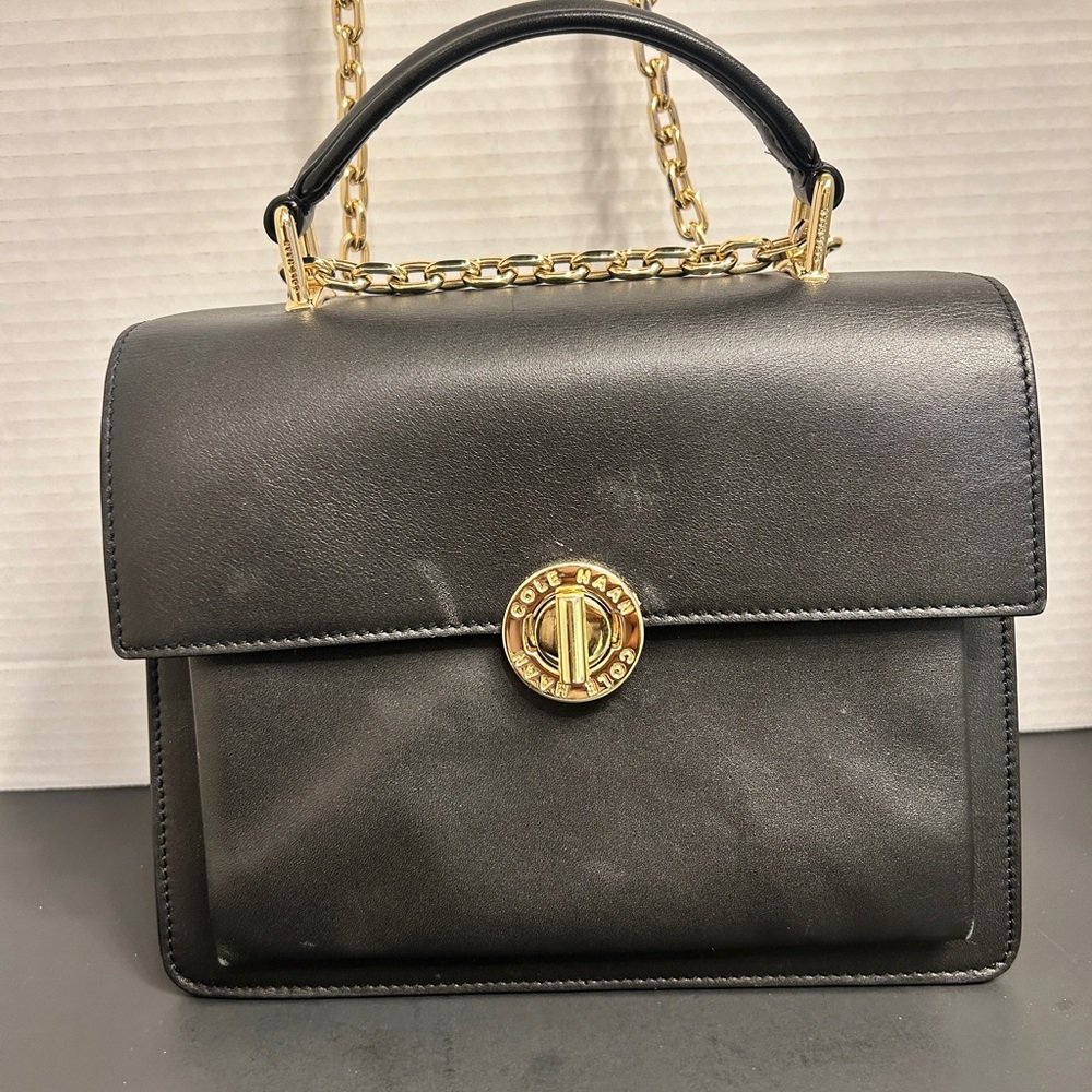 Cole Haan Black Satchel with Gold Chain